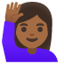 woman raising hand, medium-dark skin tone